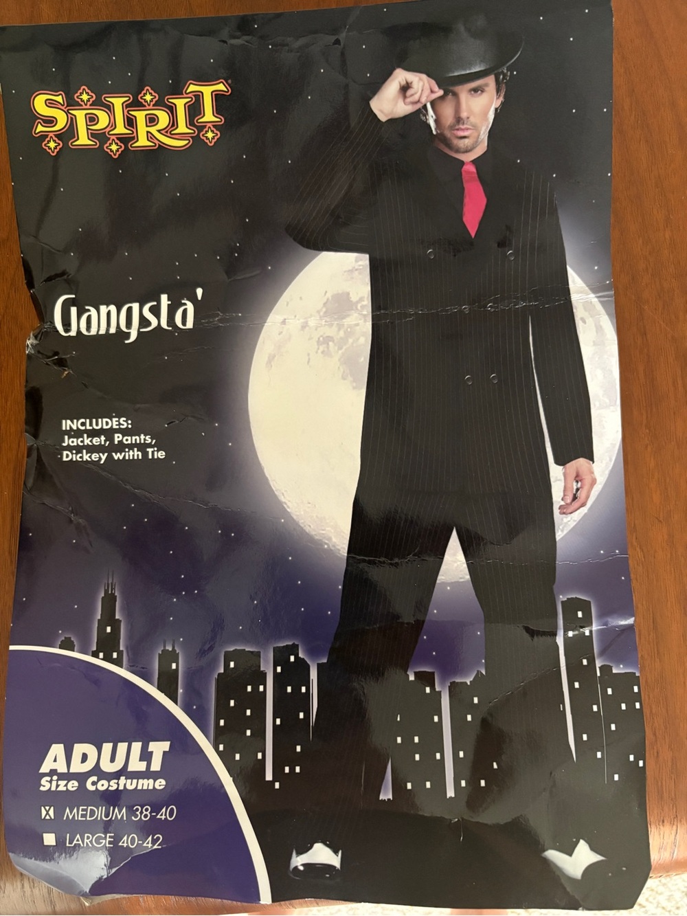 Men’s Halloween Spirit Black Pinstripe Gangsta Suit with Red Tie Dickey. Size M